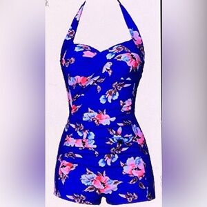 COCOSHIP Women’s Swimsuit Blue Floral One Piece Sz 16